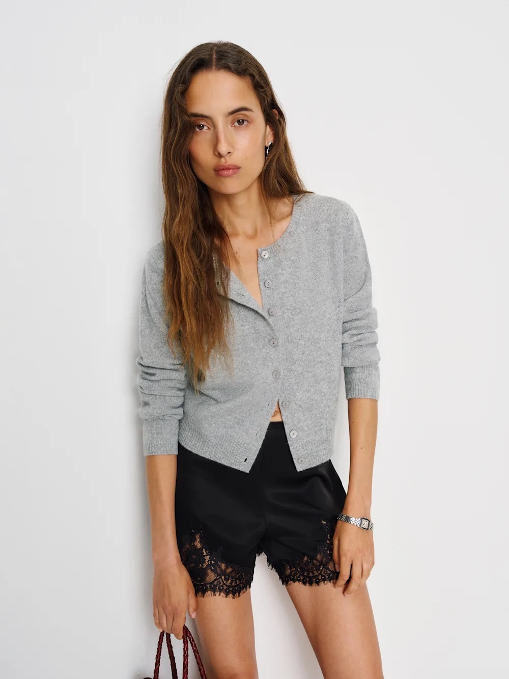 NWT Anthropologie Reformation Clara Cashmere Crew Cardigan in Granite Size XS